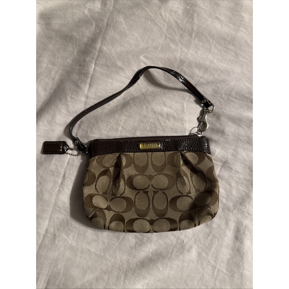 Coach Tan and Brown Signature Wristlet